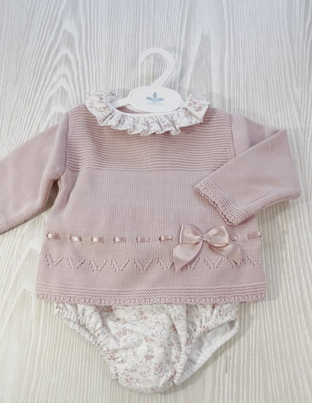 Macarena Pink Floral Long Sleeve Knitted Top with Bloomers