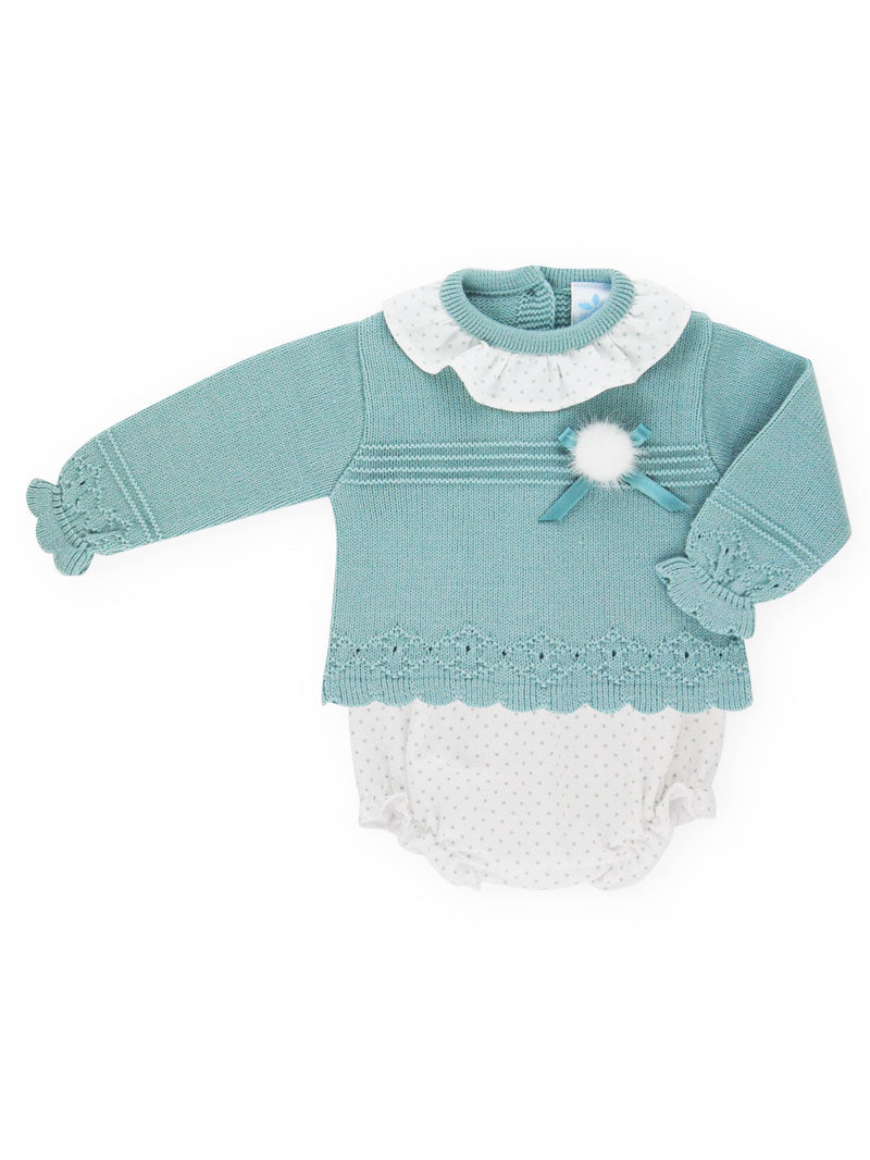 Aitana Blue-Green Long Sleeve Top and Bloomers Set