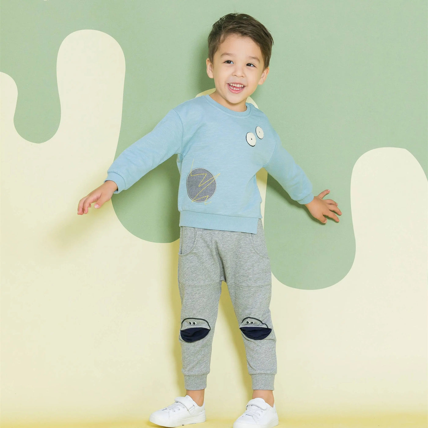 Applique Embroidery Sweatshirt- Dusty Blue Aimama