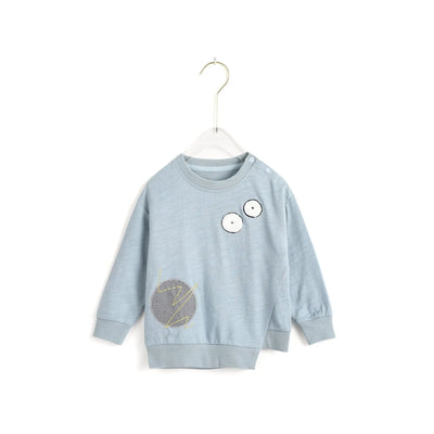 Applique Embroidery Sweatshirt- Dusty Blue Aimama