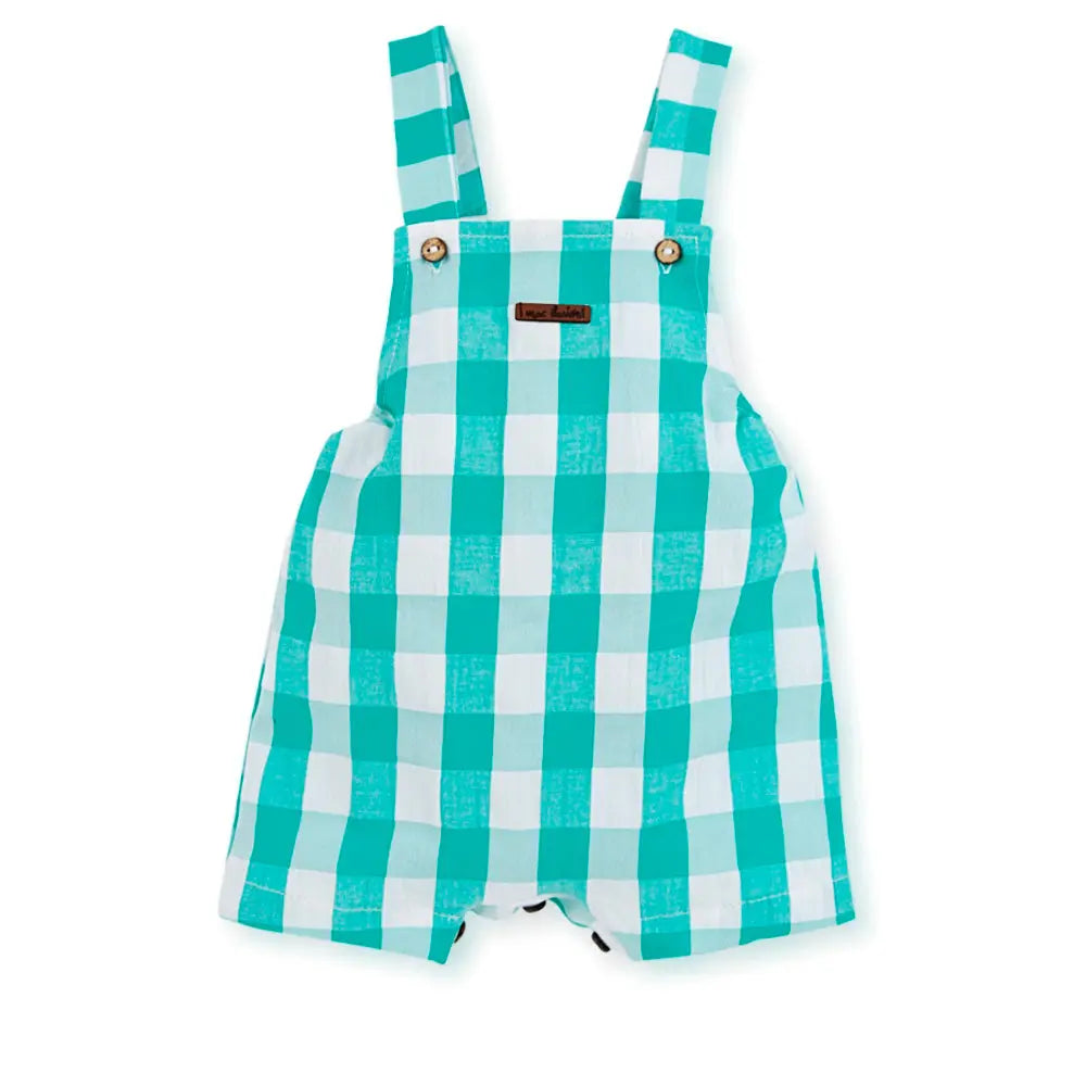 Boys Aqua Gingham Overall Mac Ilusión