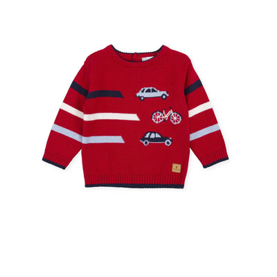 Boys Red Car Sweater Tutto Piccolo
