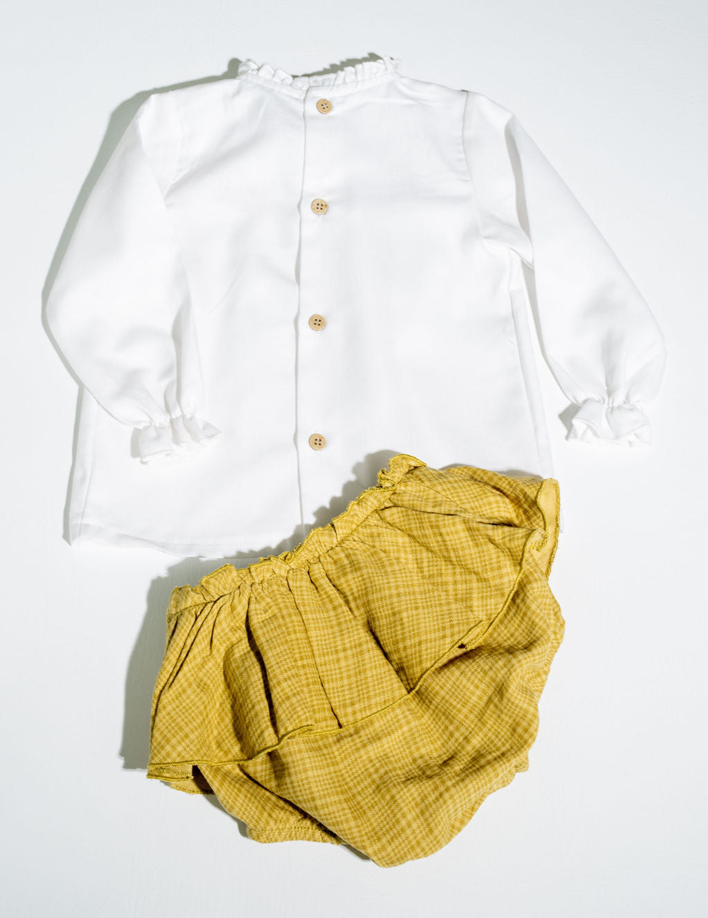 Long Sleeve Ruffle Shirt with Yellow Bloomers