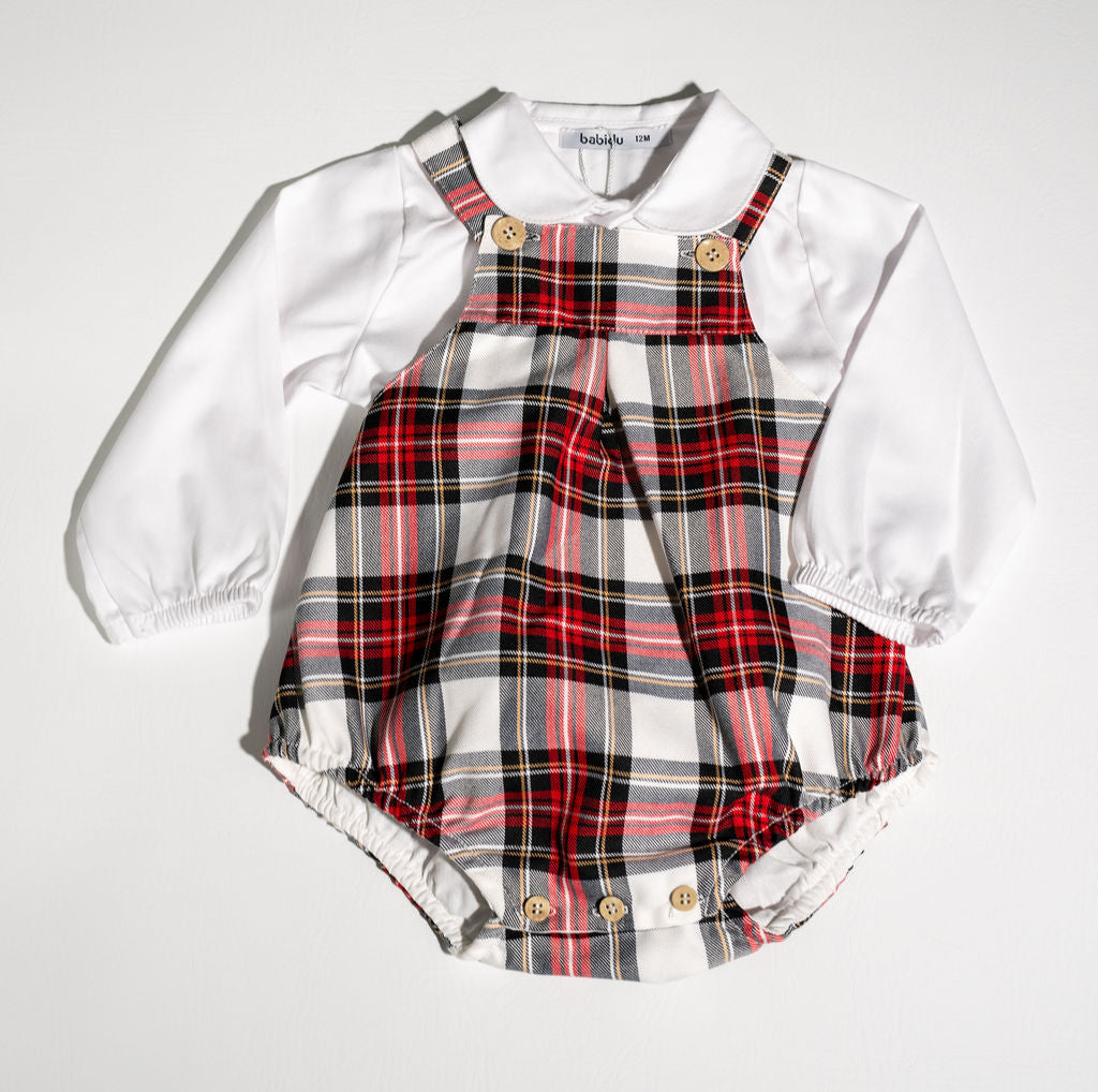 Boys Long Sleeve Shirt with Plaid Romper