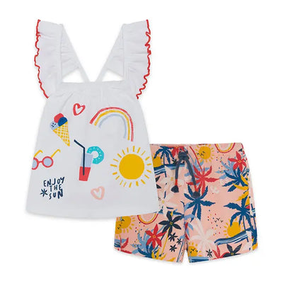 Enjoy The Sun - White Shirt and Print Shorts Set Tuc Tuc