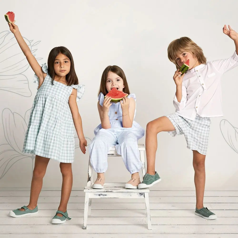 Girls Green Gingham Dress Babidu