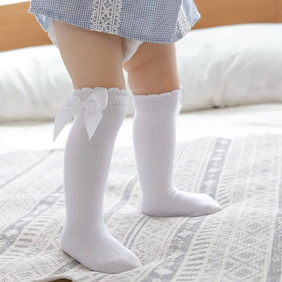 Girls Knee High Bow Socks White Yourself Expression