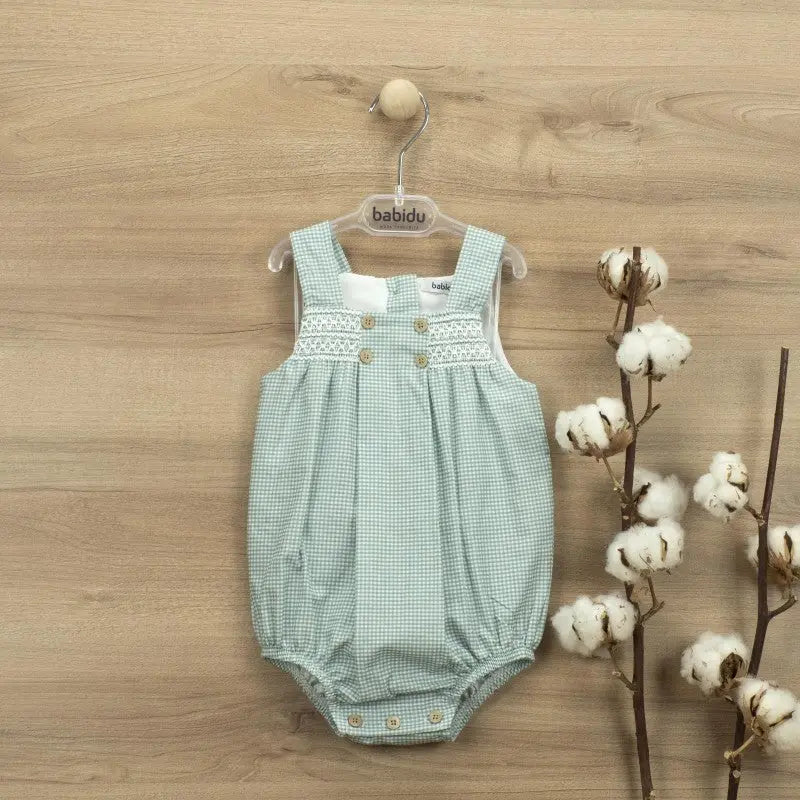 Green Gingham Boys Romper Babidu
