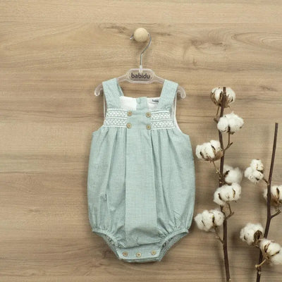 Green Gingham Boys Romper Babidu