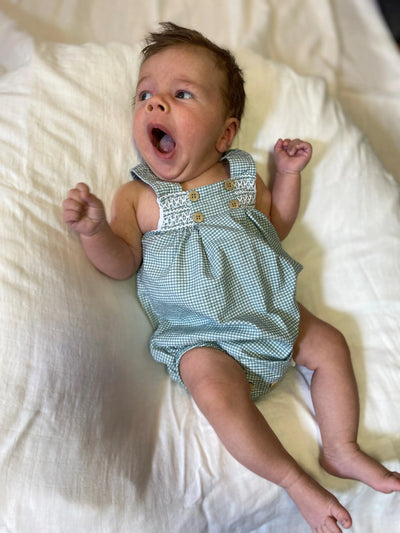 Green Gingham Romper Babidu