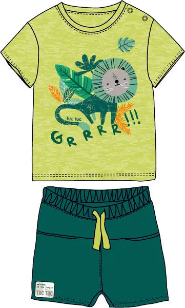 In The Jungle - Boys Green Shirt and Dark Green Shorts Set Tuc Tuc