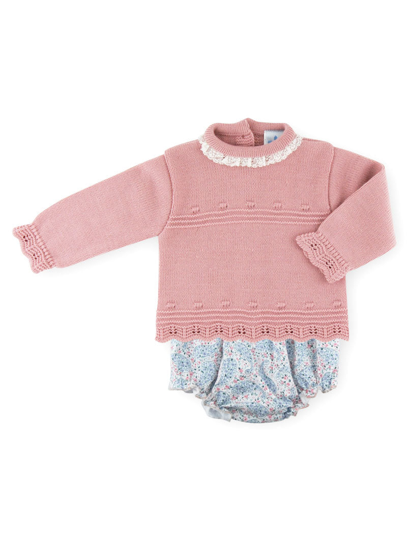 Ines Pink and Blue Long Sleeve Knitted Top with Bloomers