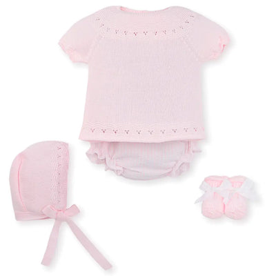 Knitted 4-Piece Baby Girl Set - Pale Pink Mac Ilusión