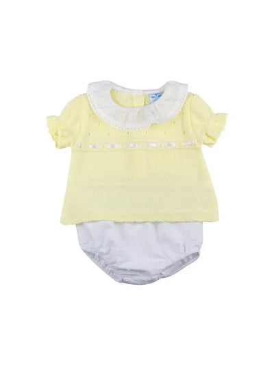 Knitted Yellow Top With White Bloomers - Macarena Sardon