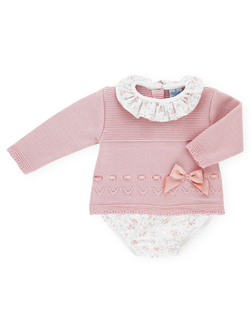 Macarena Pink Floral Long Sleeve Knitted Top with Bloomers