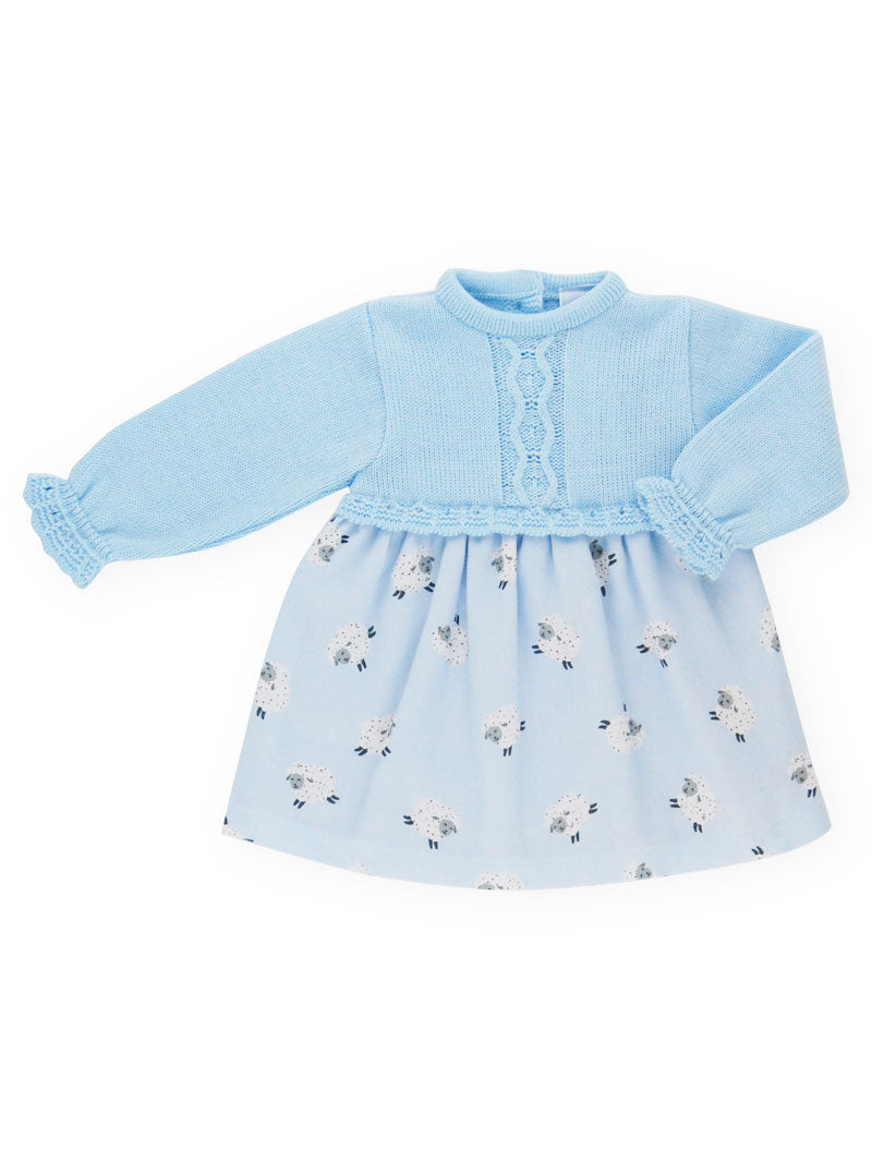 Mimos Blue Long Sleeve Dress with Sheep Print