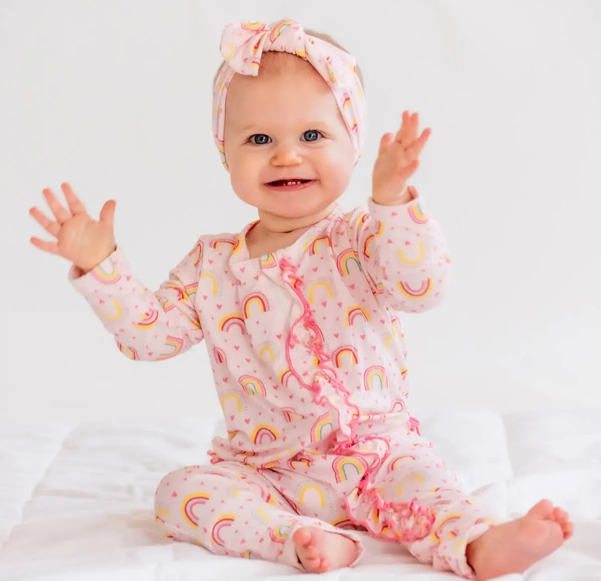 Pink Rainbow Ruffled Footless Pajamas Charlie's Project Kids