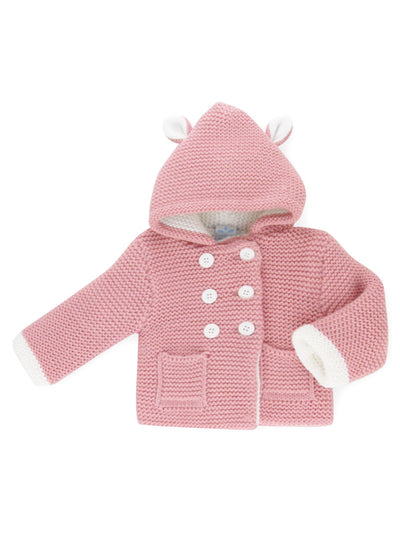 Pink knitted jacket with hoodie