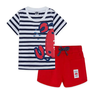 Red Submarine - Boys Crab Shirt and Shorts Set Tuc Tuc