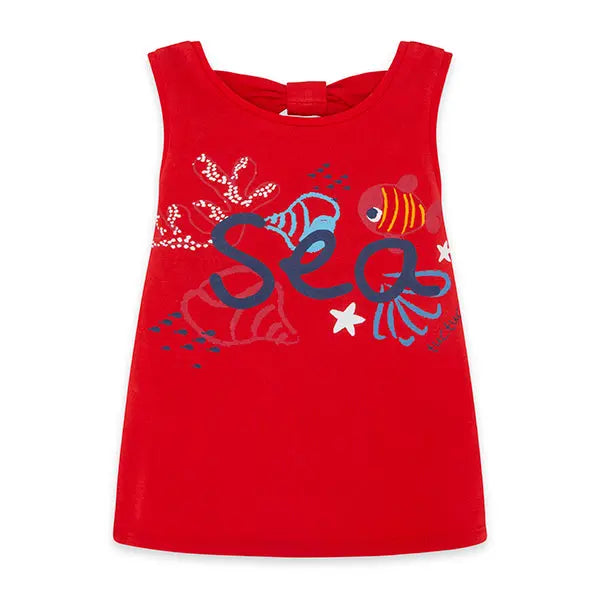 Red Submarine - Red Sleeveless Shirt and Denim Skirt Tuc Tuc