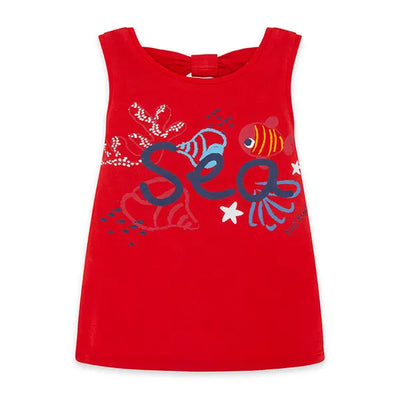 Red Submarine - Red Sleeveless Shirt and Denim Skirt Tuc Tuc