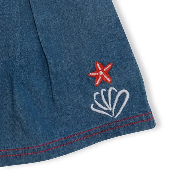 Red Submarine - Red Sleeveless Shirt and Denim Skirt Tuc Tuc