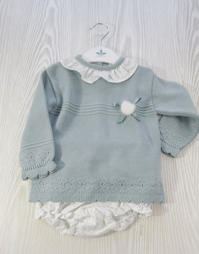 Aitana Blue-Green Long Sleeve Top and Bloomers Set